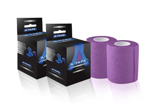 Image of A-Tape Breathable Self Adhesive Cohesive Bandage Wrap - Athletic Non-Woven for Sports, Medical Use, Injuries, Knee & Wrist Support - Suitable for Humans & Pets (Purple, 7.5 cm Pack Of 2)
