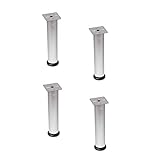Gedotec Moderner höhenverstellbarer Möbelfuß LENA rund Schrankfuß Tischbein aus Metall | Höhe 200 mm | Sockelfuß mit Höheneinstellung + 20 mm | Chrom matt | 4 Stück - Füße für Sofas - Möbel & Kommoden