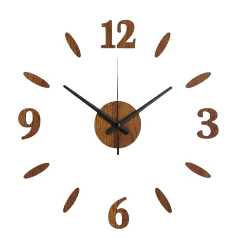 Image of cozyloom Wood Pan Large Wooden Wall Clock | Elegant Home Decor Timepiece for Living Room, Bedroom, Office, Dining wall & Home Interiors (Brown)