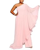 LAJIOJIO Women One Shoulder Long Jumpsuit Pants Irregular Ruffle Sleeve Loose Wide Leg Rompers Bodysuits