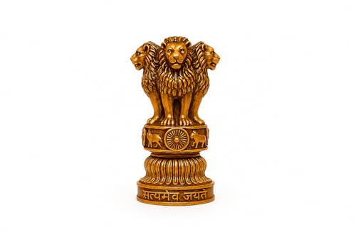 Image of ZYROO National Emblem Satyamev Jayate Ashoka Pillar - 5 Inch Golden Finish Lion Capital Idol for Study Table Ashoka Stambh Car Dashboard & Office Decor