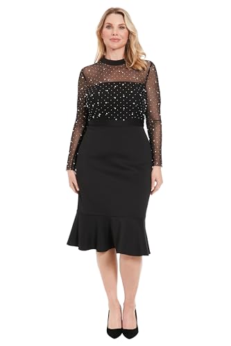 Image of London Times Women's Long Sleeve Illusion Midi with Flounce Hem
