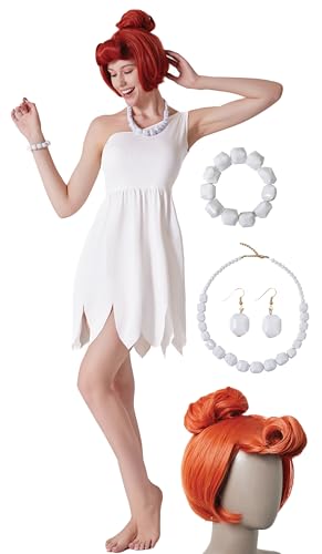 Maxim Party Supplies Womens 5 Piece Cavewoman Costume Dress with Necklace Earrings Bracelet and Wig for Halloween - One Shoulder Mini Dress (Small)