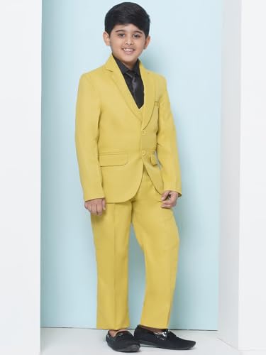 Image of AJ DEZINES Kids 5 Piece Solid Cotton Blend Coat Pant Suit Set For Boys