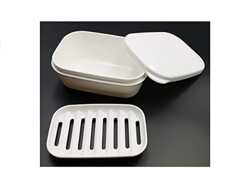 Thelivingstar Portable Plastic Soap Dish Container with Removable Drainer Soap Case Holder Container Box Home Outdoor Hiking Camping Travel Home Bathroom Soap Dish Case (Square case-White)