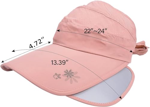 KWSLIN Wide Brim Visor Hat for Women, Golf Visor Cap Sun Protection Hat for Beach Garden Tennis Running Sunshade Hat Summer UV Protection Caps Retractable Pull Plate, Light Pink
