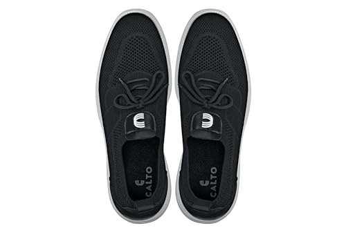 CALTO Men's Invisible Height Increasing Elevator Shoes - Black Ultra Light-Weight Lace-up Knitted Sporty Sneaker Walker - 2.8 Inches Taller - X1340 - Size 12 D(M) US4