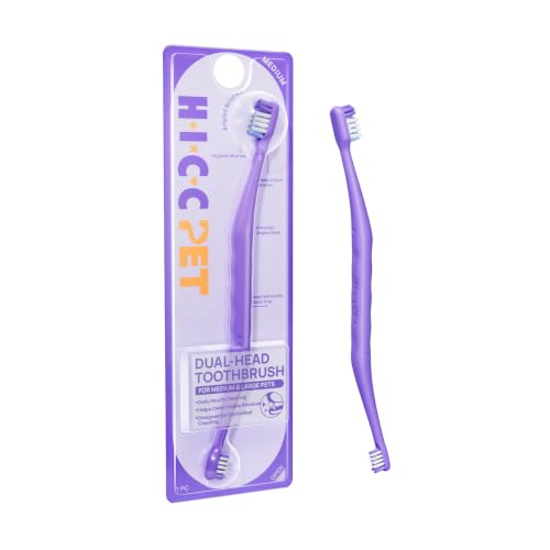 Image of HICC PET Dual-Head Toothbrush for Dogs & Large Cats, Easy Teeth Cleaning | Large and Small Brush Heads with A 16 Handle for Easy Teeth Cleaning for Dogs and Large cats. Toothpaste Not Included.