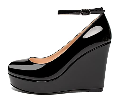 Soireelady Women's Platform Wedges Ankle Strip Heel Pumps Platform High Heel Wedge Pump Shoes