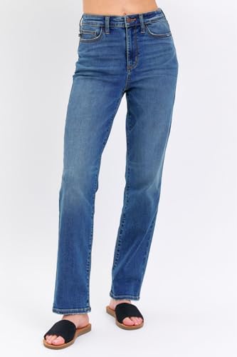 Judy Blue High-Waist Straight Leg Jeans – Medium Wash for Everyday Comfort 8601-4