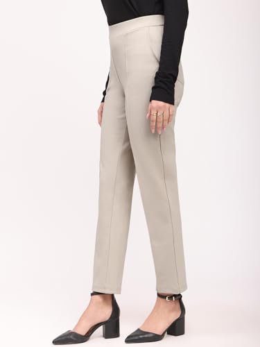 Image of FableStreet Women Formal Trousers | Tapered Fit Mid Rise Ankle Length Design | Solid Pattern & Plain Weave Fabric | Office Wear & Business Casual Pants
