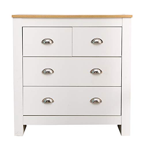 HMD Modern 2+2 Chest of Drawers Storage Unit Cabinet w/Metal Handle Bedroom Living Room Furniture (white+oak)