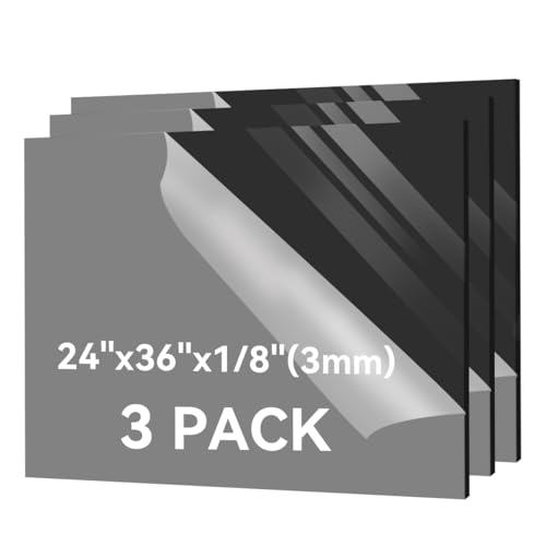 Image of 3 Pack Black Plexiglass Sheets 24x36x1 /8'' Thick Acrylic Sheets Plastic Sheet Plexiglass Panel Easy to Cut with Saw or Drill Ideal for Laser Cutting, DIY Project, Craft, Display Use