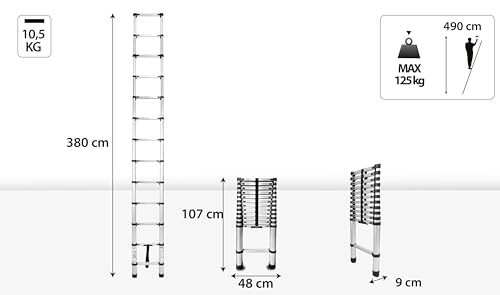 Drabest - Ladder - Telescopic Ladder - Extendable Ladder - Folding Ladder, Aluminium Ladder - Multi-Purpose Ladder, Extendable Ladder - Aluminium Ladder, Foldable - 13 Steps - Height 3.8m 3 Drabest - Ladder - Telescopic Ladder - Extendable Ladder - Folding Ladder, Aluminium Ladder - Multi-Purpose Ladder, Extendable Ladder - Aluminium Ladder, Foldable - 13 Steps - Height 3.8m - Image 3
