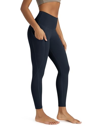 ODODOS Women's High Waisted 7/8 Yoga Leggings with Pockets, 25" Inseam Tummy Control Non See Through Workout Athletic Running Yoga Pants, Deep Navy, XX-Large