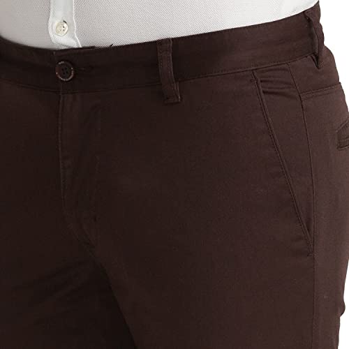 Image of Parx Men's Cotton Blend Plain+Dobby Pattern Low Rise Tapered Fit Flat Front Casual Trouser