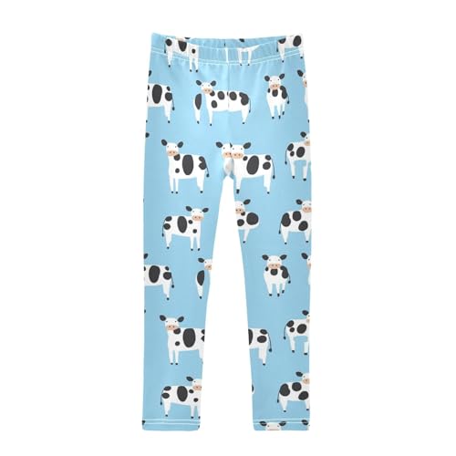Cute Black White Cow Blue Girls Casual Leggings for Kids Printed Long Pant Bottoms Stretch and Soft