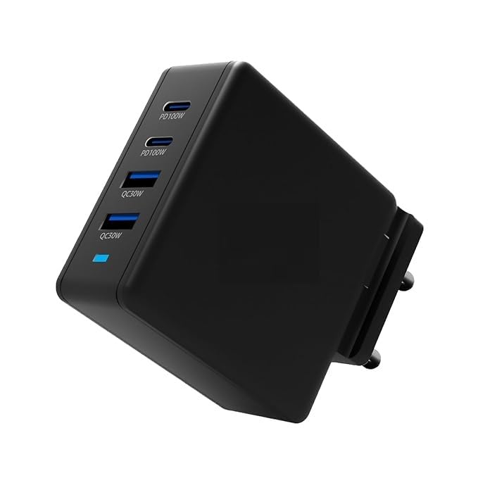 Image of (Refurbished) ‎AB-AMZ-100W-GaN-TC 100W 4-Port GaN Charger | PD QC3.0 QC4.0 PPS Fast Charging Compact Adapter with Foldable Pins, for All Devices Black