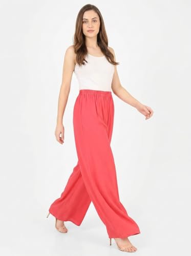 Image of FASHION GALLERY Women's Solid Rayon Palazzo Pants | Relaxed Fit Full Length Wide Leg Palazzo | Elastic Waist Comfortable Casual Lounge Office Ethnic Flared Trousers for Women