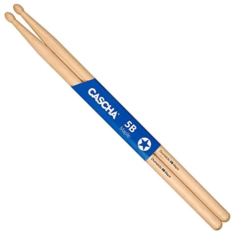 CASCHA Maple 5B Drumsticks - Ideal for Soft Rock - Allrounder Advanced Drum Sticks - 1 Pair of Wooden Sticks - Maple Wood Drum Accessories - Oval Head Shape, Natural, HH 2360 Cover