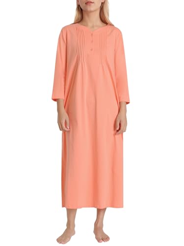 Latuza Women's Cotton Nightgown 3/4 Sleeve Soft Night Gown with Pockets