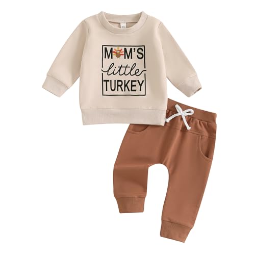 Thanksgiving Toddler Baby Boy Clothes Mam's Dad's Little Turkey Crewneck Sweatshirt Tops Sweatpants Set 2Pcs Outfit