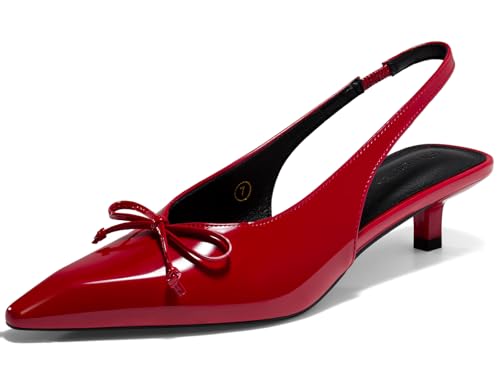Image of Coutgo Womens Slingback Kitten Low Heels Dress Shoes Closed Pointed Toe Bow Tie Slip on Office Work Pumps