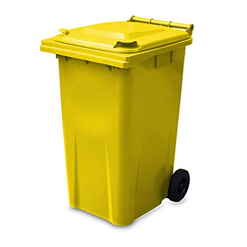 Image of 240 Litre Wheelie Bin - Yellow (Standard Household Size) Typically Used For Chemical Waste - EN 840 standard, 590 (w) x 760 (d) x 1190 (h) mm