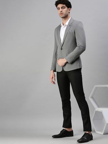 Image of SHOWOFFFF Mens Solid Single-Breasted Casual Blazer | Notched Lapel Long Sleeves Cotton Blazer for Men's | Slim Fit Blazer for Men's