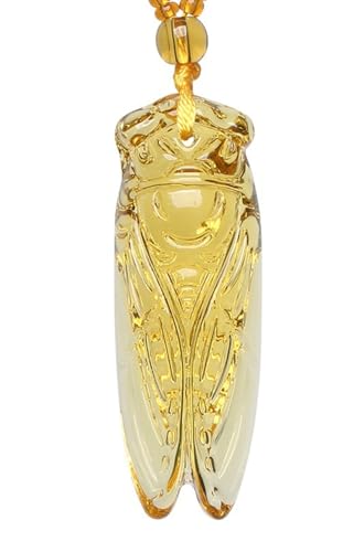 SIXAOAZZ Handmade Cicada Bug Necklace Vintage Dark Green Lucky Amulet Crystal Cicada for Men and Women Gift (Yellow)
