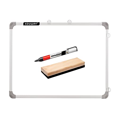 JS MART Non Magnetic Wooden Melamine Medium Whiteboards and Duster Combos Digi Study Lab.in Eduway 2x2 Feet Non-Magnetic Double-Sided Whiteboard and Chalkboard Combo with 1 Marker and 1 Duster | Ideal Use for Home, Office, Kids with Sliding Hanging Clips, Robust Aluminum Frame and Smooth Melamine Surface (60x60cms)