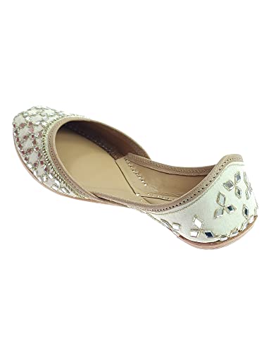 Image of Fulkari Women's Mirror Genuine Soft Leather Juttis | Bite and Pinch Free Jutis | Ladies Punjabi Jutti | Wedding Flat Stylish Mojari | Phulkari Ethnic Flats For Girls |