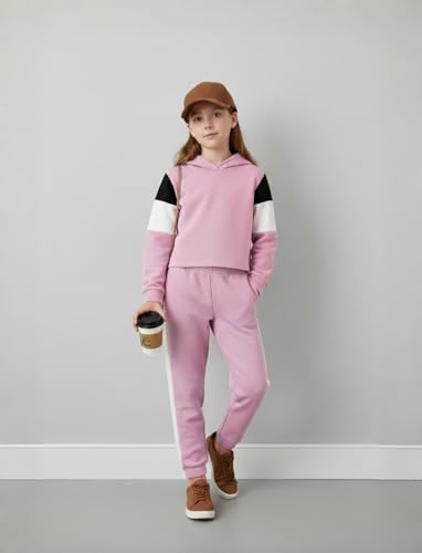 Image of PATPAT Girls Warm Sweatsuit 5-14Y Butterfly Print Hoodies and Sweatpants Clothing Set Tracksuit Fall Outfits Cute Clothes