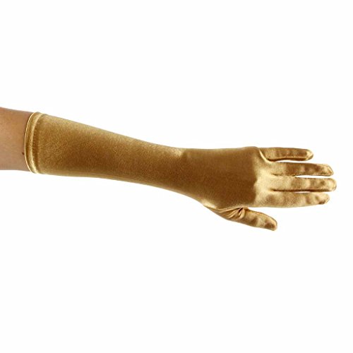 Greatlookz Showstopper Shiny Satin Elbow Length Gloves for Girls (Gold, 8-12)