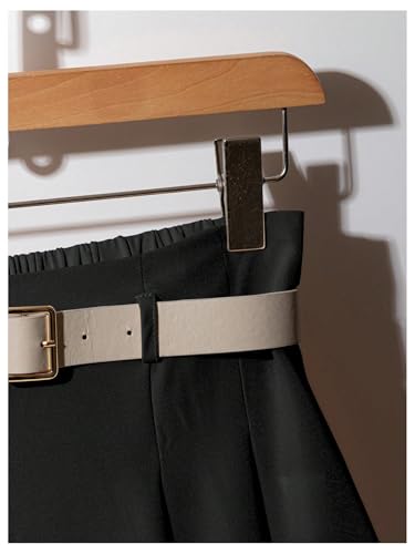 OYOANGLE Women's Elastic High Waisted Pleated A Line Midi Skirt Work Business Casual Skirts with Belt4