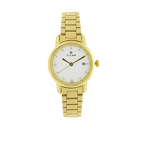 Titan Karishma Quartz Analog White Dial Gold Stainless Steel Stra...