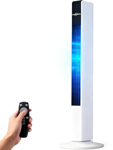 TUXOIUBA Tower Fan for Bedroom, 90° Oscillating Fan with Remote, 86CM Quiet Cooling Fan with 3 Speeds Multiple Modes,8H Timer, Bladeless Standing Fan Floor Fan for Bedroom Home Office Indoor
