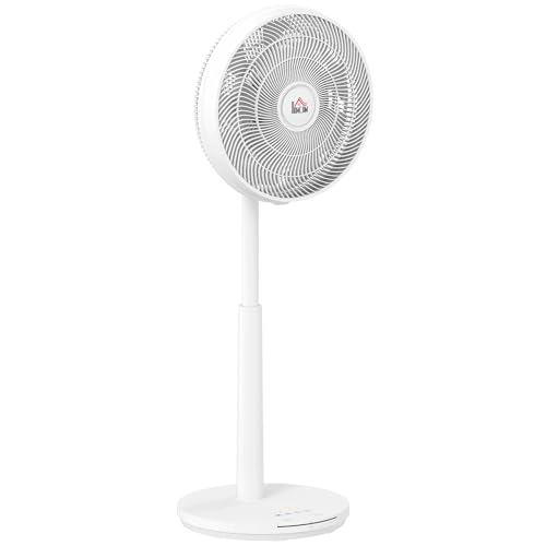 HOMCOM Ventilador de pedestal silencioso con mando a distancia, ventilador con 12 velocidades, temporizador, inclinación y oscilación regulables, modos sleep, blanco