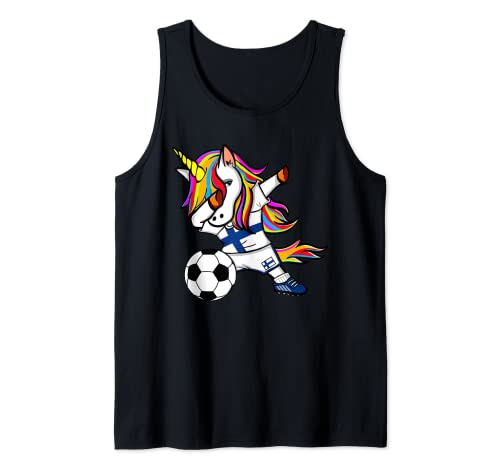 Funny Dabbing Unicorn Finland Football - Finnish Flag Soccer Tank Top, Black