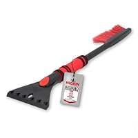 NIGRIN Eiskratzer Auto mit Schneebesen, ergonomischer rutschfester Softgriff, aus hochstabilem ABS, Schwarz-Rot