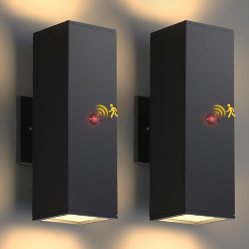 Zinola Motion Sensor Outdoor Lights 2 Pack, Modern Outdoor Wall Lights Black Porch Light with E...
