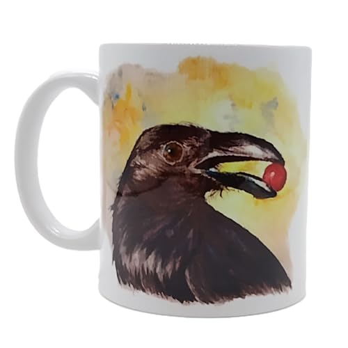 Tasse Rabe, Rabenvogel, Motiv handgemalt, digitalisiert und aufgedruckt, Keramik