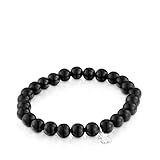 TOUS Pulsera Elástica Negra de Azabache con Motivo de Oso en Plata de Primera Ley para Mujer, 16.5cm de Largo, Colección Basics