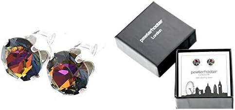 pewterhooter® Women's Classic Collection Crystal Stud Earrings  925 Sterling Silver with sparkling Volcano crystal - Gift Box