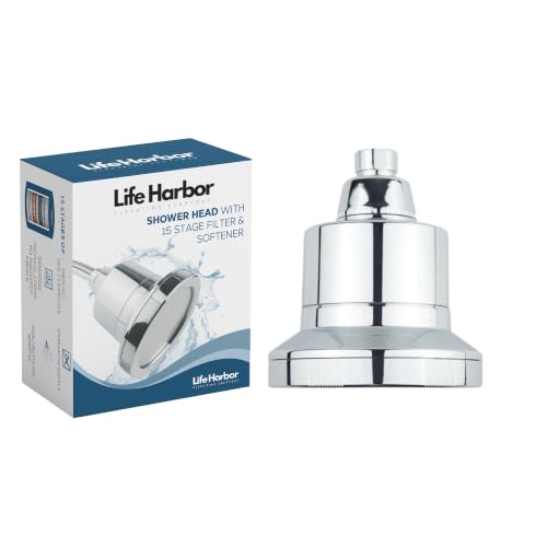 Image of Life Harbor 15-Stage Hard Water Shower Filter | Reduces Hair Fall, Dry Skin & Dandruff | KDF-55 + Activated Carbon + FOF Scale Inhibitor | 2X Active Filtration Media (Shower LUXE: Chrome)