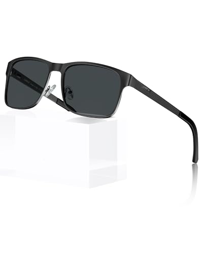 CARFIA Metal Mens Sunglasses Polarized - UV400 Protection Cool Shades with Grid Pattern & Leather Case CA5223