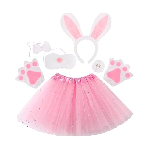 YNPQTDS - Disfraz de conejo infantil de 6 piezas, juego de peluche, color rosa suave, accesorios de , disfraz de conejo | para Año Nuevo, Diarias, Interiores Exteriores, Cumpleaños San
