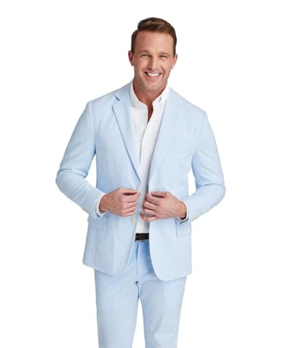 Mens Seersucker Suit 2 Piece Striped Lightweight Blazer Jacket and Pants Beach Wedding Prom Suits Summer Wear4
