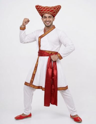 Image of BookMyCostume Marathi Dress for Boys | Traditional Ethnic Maharashtrian Dress for Boys | Angrakha Pyjama, Patka & Pagdi Set | Fancy Dress for Cultural Events, School Functions & Festivals | Adult S-M
