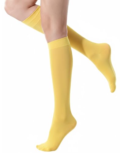 Syhood 1 Pairs Yellow Valentines Day Knee High Socks Mardi Gras Thigh High Socks for Women Easter St. Patricks Day Party Costume